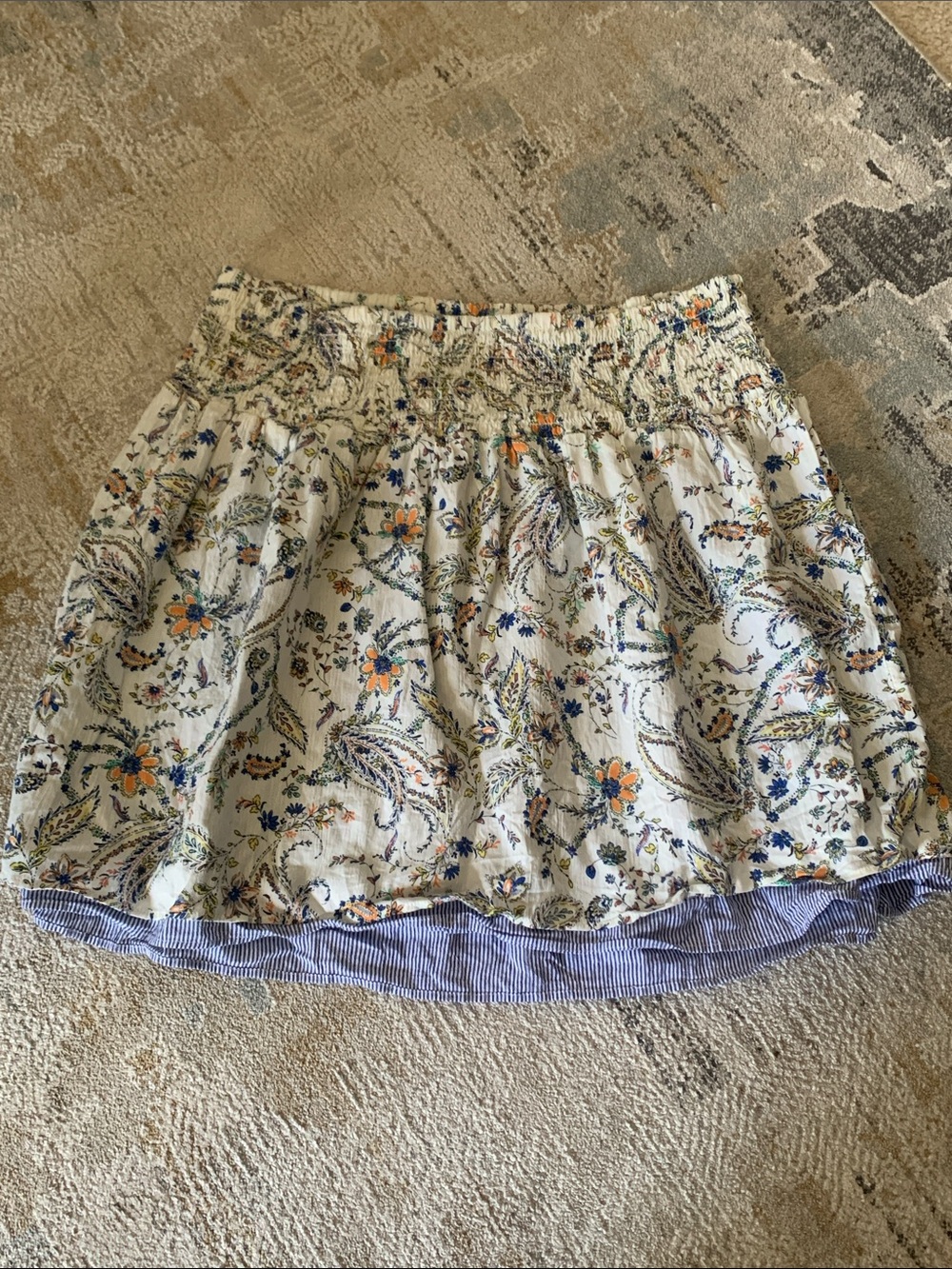 J. Jill Floral Paisley Smocked Waist Skirt  Orange & Blue Floral xl